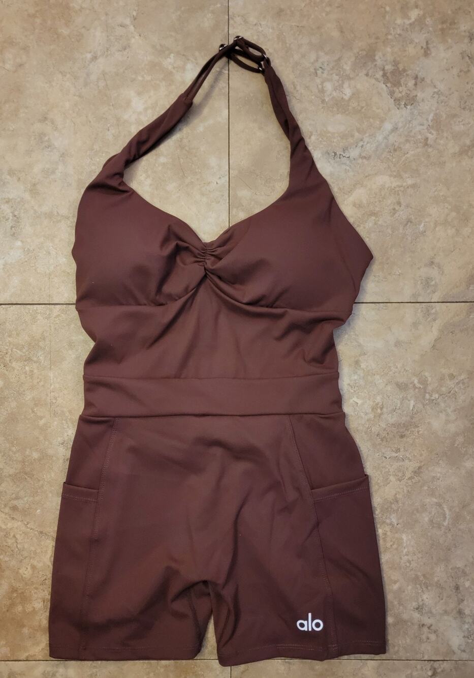 ALO Yoga Alosoft XL Sun Out Romper Brown Tennis Athleisure Active Pickleball New